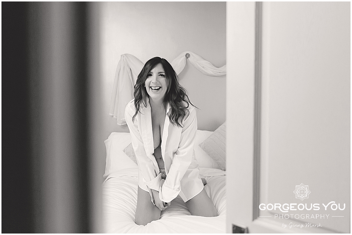 Lisa Johnson's fun Boudoir shoot - white shirt | Gorgeous You Photography