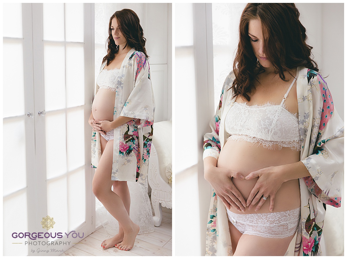 Pregnancy Boudoir shoot - white floral set | Gorgeous You Photography