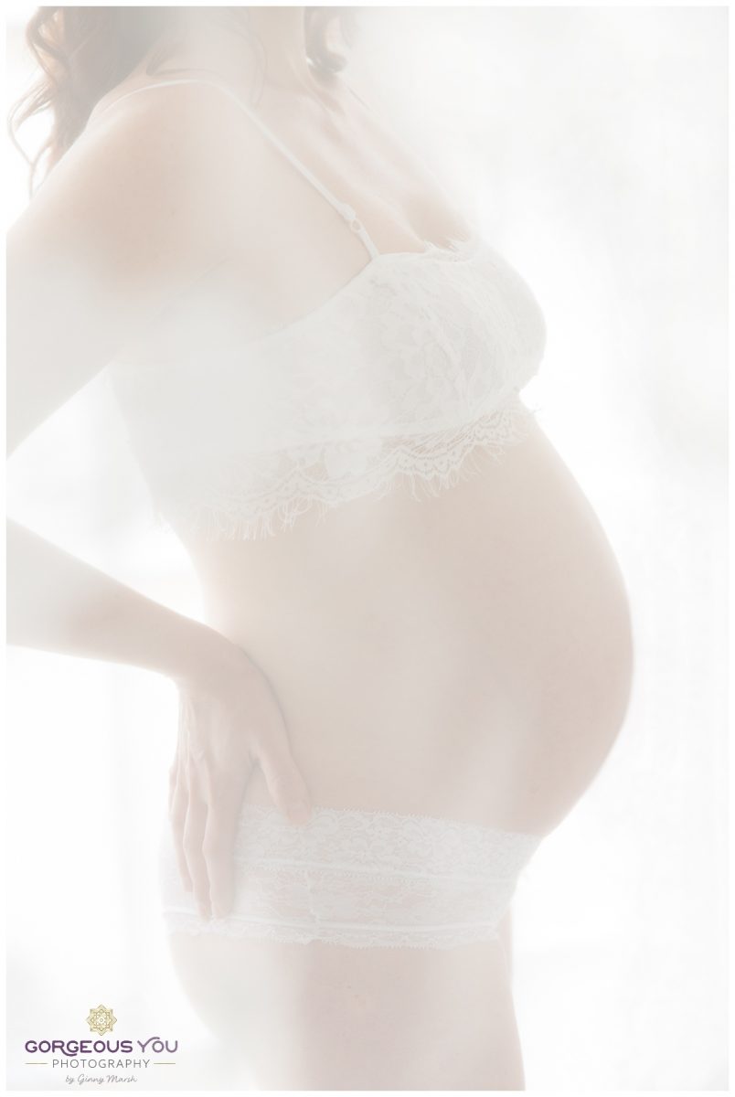 Artistic dreamy Pregnancy Boudoir shoot - white floral set | Gorgeous You Photography