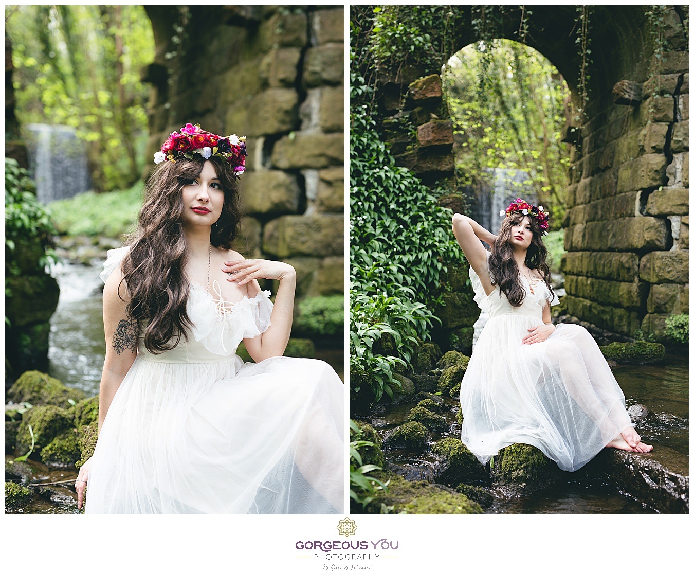 Feminine white tulle dress, wearing a flower crown | Divine feminine goddess boudoir photoshoot | Gorgeous You Photography | North Yorkshire
